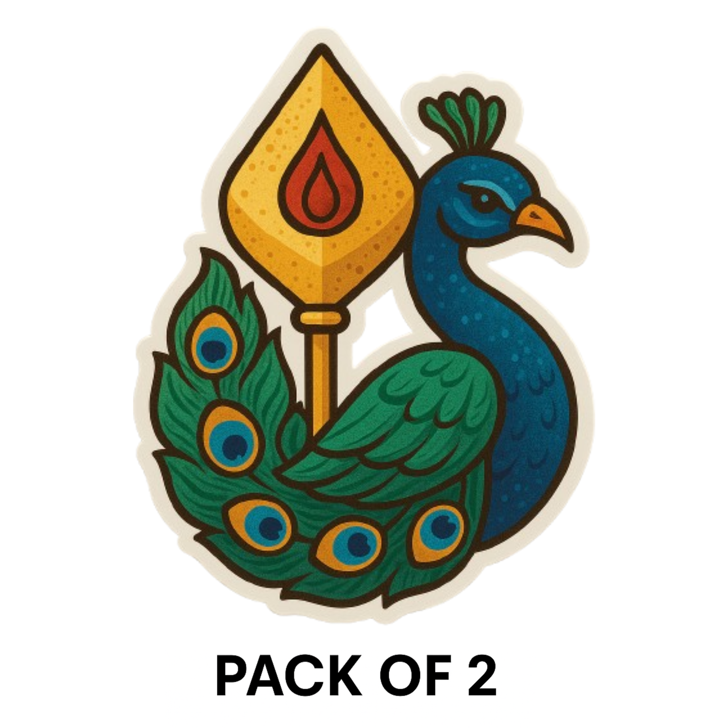 Smeeps Peacock with Vel – Lord Murugan Symbol Sticker | 15.24 x 11.43 cm | Divine Vinyl Decal for Car