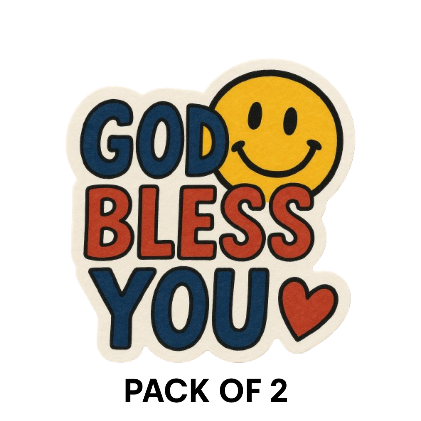 Smeeps “God Bless You” Sticker – 8.4 x 7.8 cm Cute Smiley & Heart Car Decal | Waterproof & Fade-Resistant