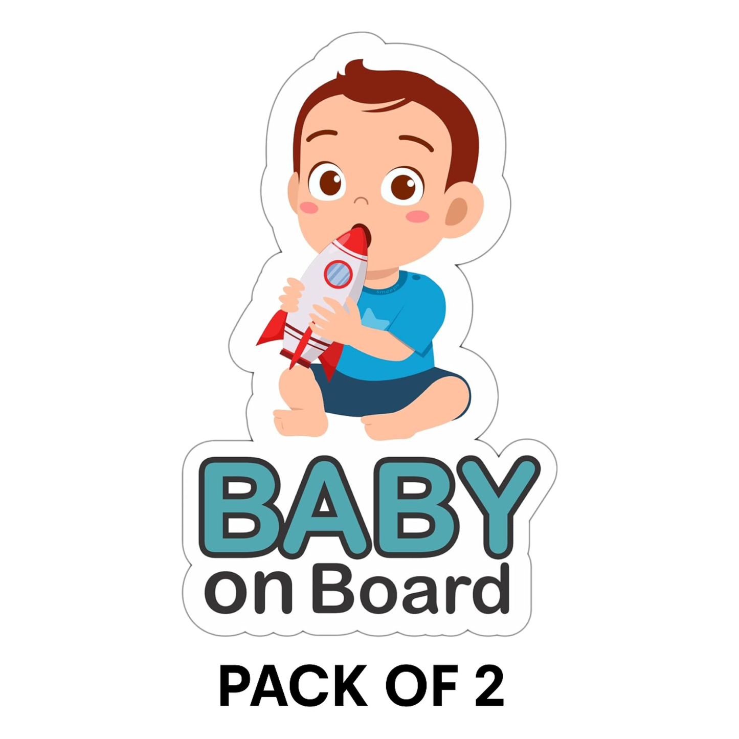 Pack of 2 | Smeeps Baby on Board Sticker – 14 x 8.6 cm | Cute Baby Boy with Rocket Design | Waterproof Vinyl Car Safety Sign