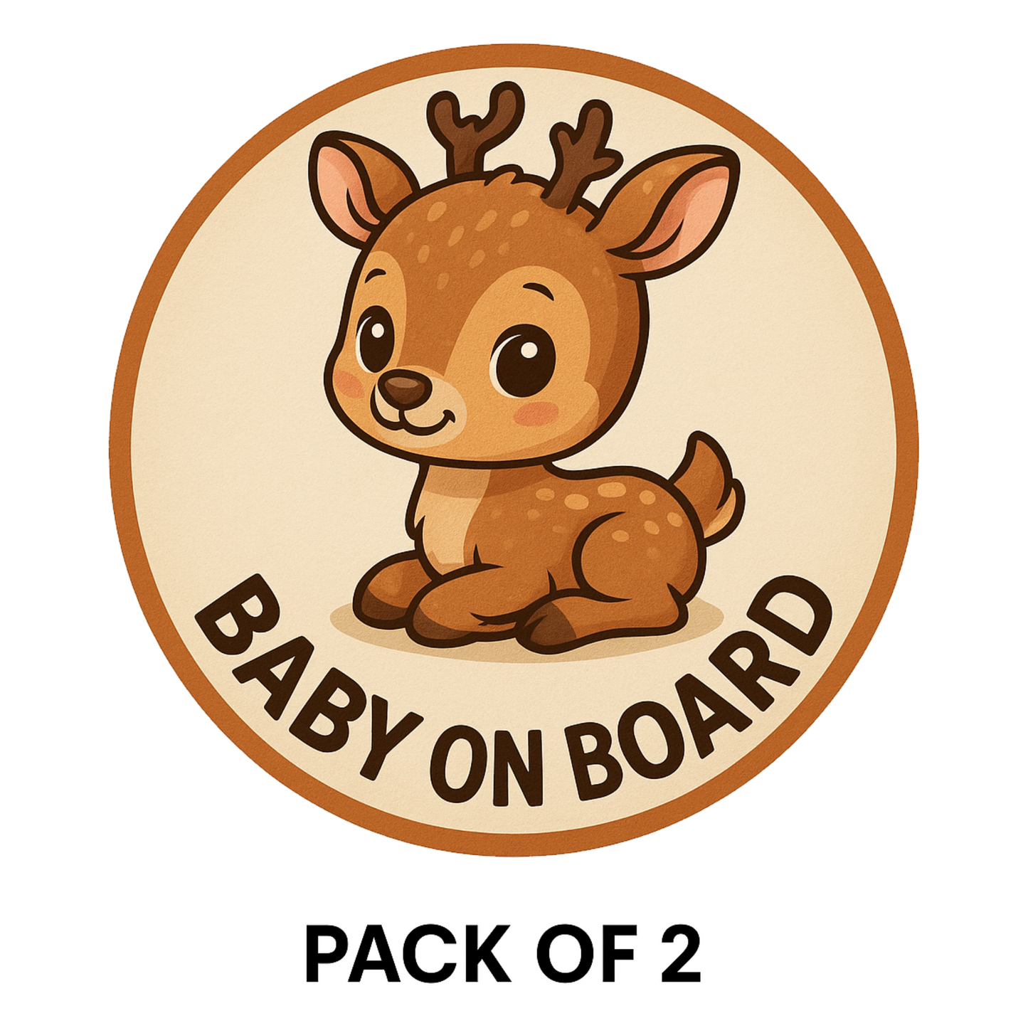Smeeps Baby On Board Sticker – 13.97 x 13.97 cm Round | Cute Baby Deer Design | Soft Beige Waterproof Car Safety Sign