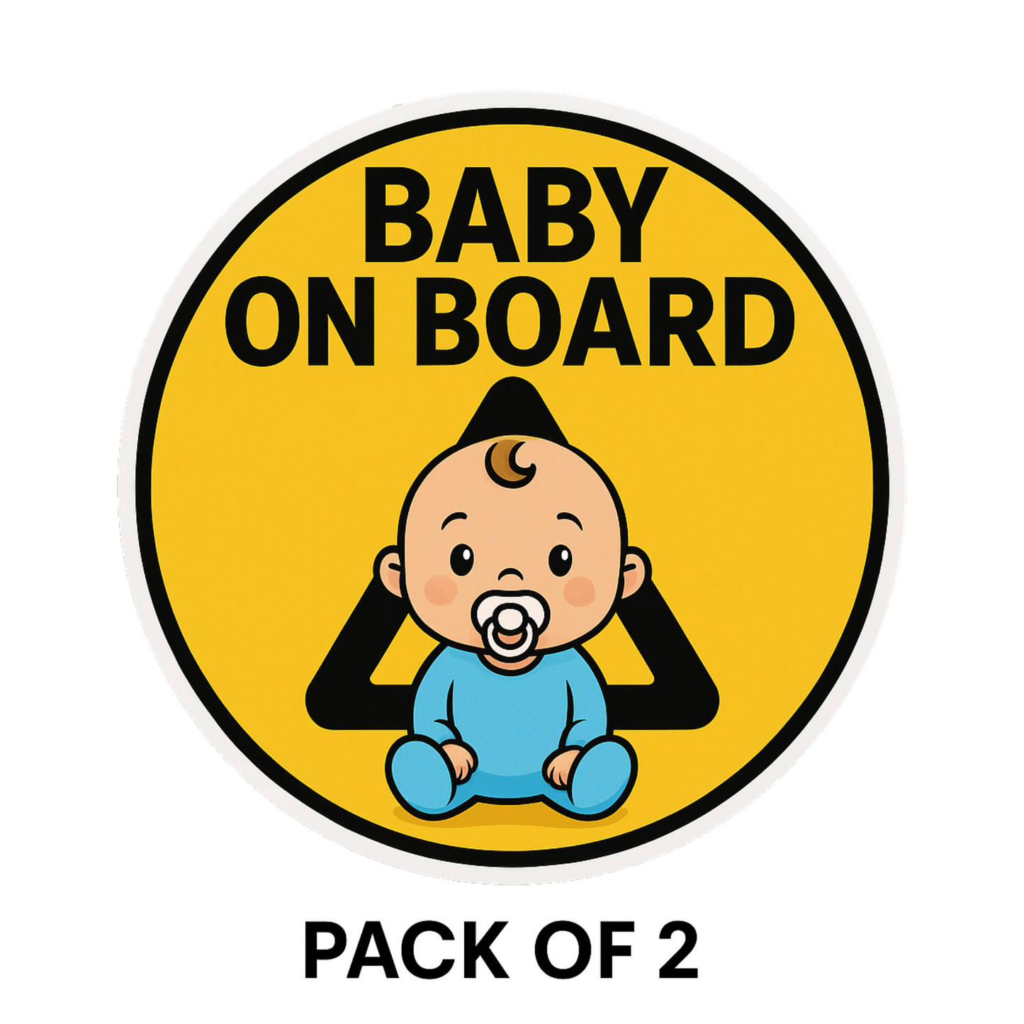 Smeeps Baby On Board Sticker – 13.97 x 13.97 cm Round | Cute Blue Baby Design with Pacifier | Bright Yellow Car Safety Sign