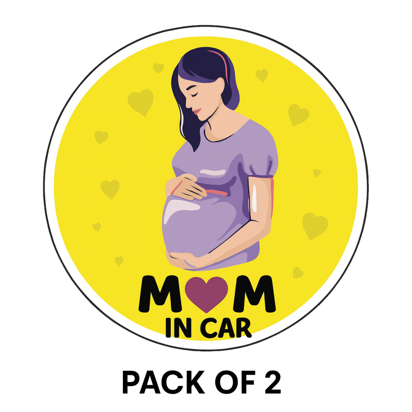 Smeeps Mom in Car Sticker – 14 x 14 cm Round Yellow Design with Gentle Pregnant Woman Illustration | Waterproof & Fade Resistant Safety Decal for Cars