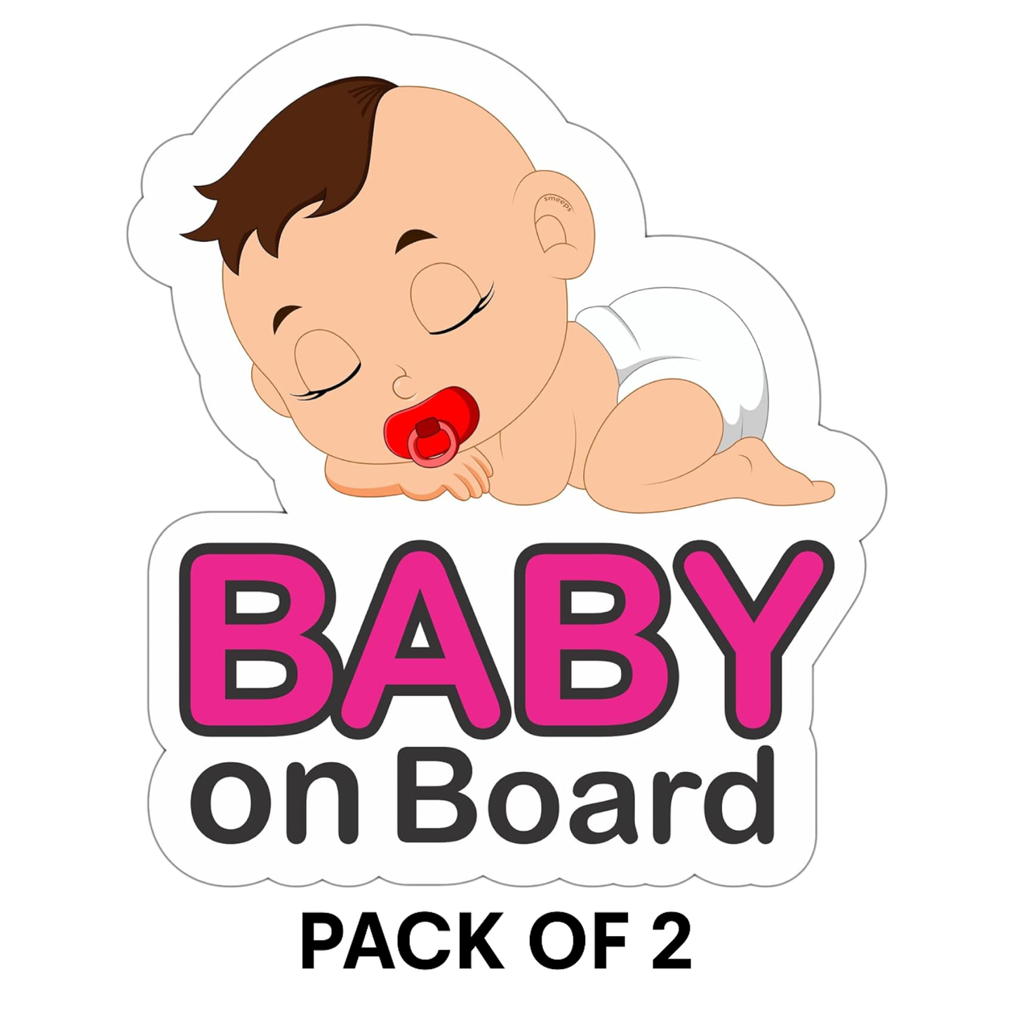 Pack of 2 | Smeeps Baby on Board Sticker – 14 x 12.3 cm | Cute Sleeping Baby Design with Pacifier | Waterproof Vinyl Car Safety Sign