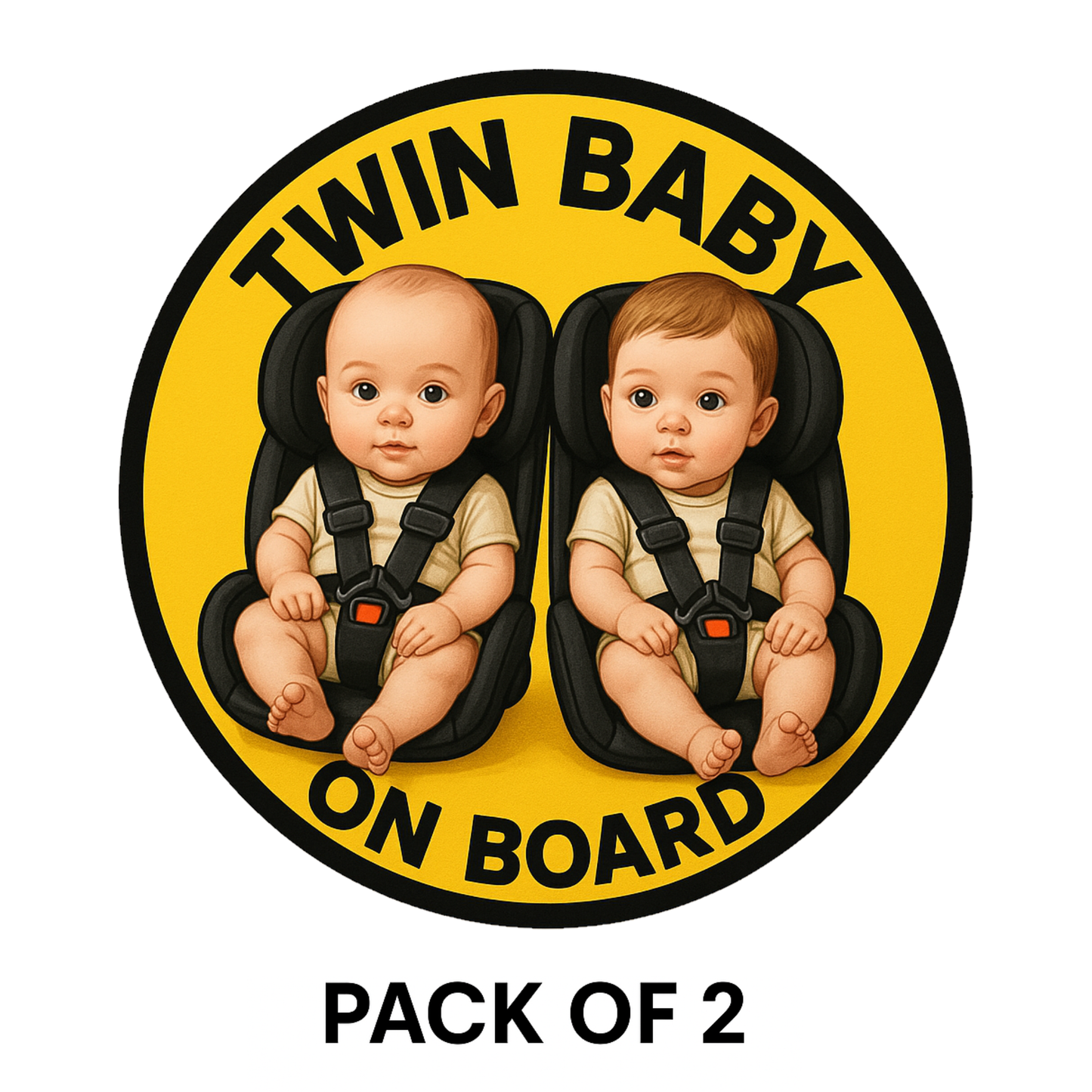 Smeeps Twin Baby on Board Sticker – 13.97 x 13.97 cm | Realistic Car Seat Design for Twin Boys or Girls