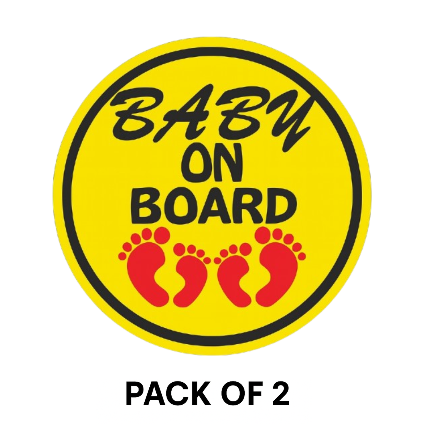 Smeeps Baby On Board Sticker – 14 x 14 cm Round Design with Red Baby Footprints | Bright Yellow Car Safety Sign | Waterproof & Fade Resistant Vinyl