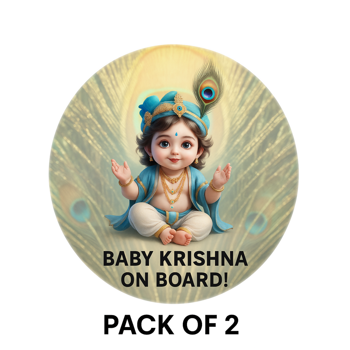 Pack of 2 | Smeeps Baby Krishna On Board Sticker – 15.24 cm Round | Devotional Car Safety Sign with Cute Krishna Design | Waterproof & UV-Resistant
