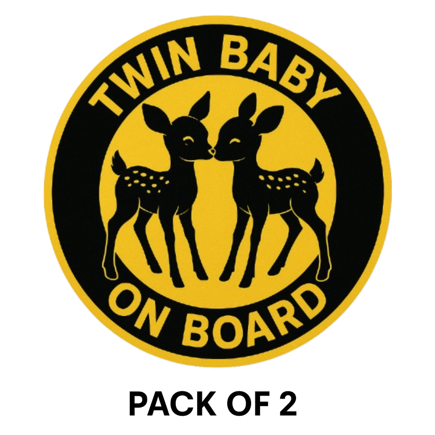 Smeeps Twin Baby on Board Sticker – 13.97 x 13.97 cm | Cute Twin Deer Design | Yellow & Black Wildlife Theme for Car Windows