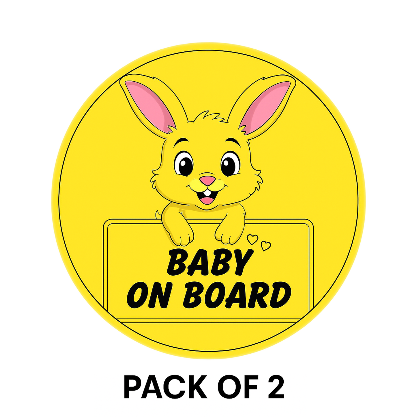 Pack of 2 | Smeeps Baby on Board Sticker – 15.24 cm Round | Cute Yellow Bunny Design | High-Visibility Safety Sign for Car Windows