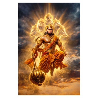 Smeeps Lord Hanuman Wall Poster Pack of 10 – A4 Size (8.27 × 11.69 Inches) | 300 GSM Thick Art Paper | Non-Gumming (No Adhesive) | High-Quality Spiritual & Mythology Prints