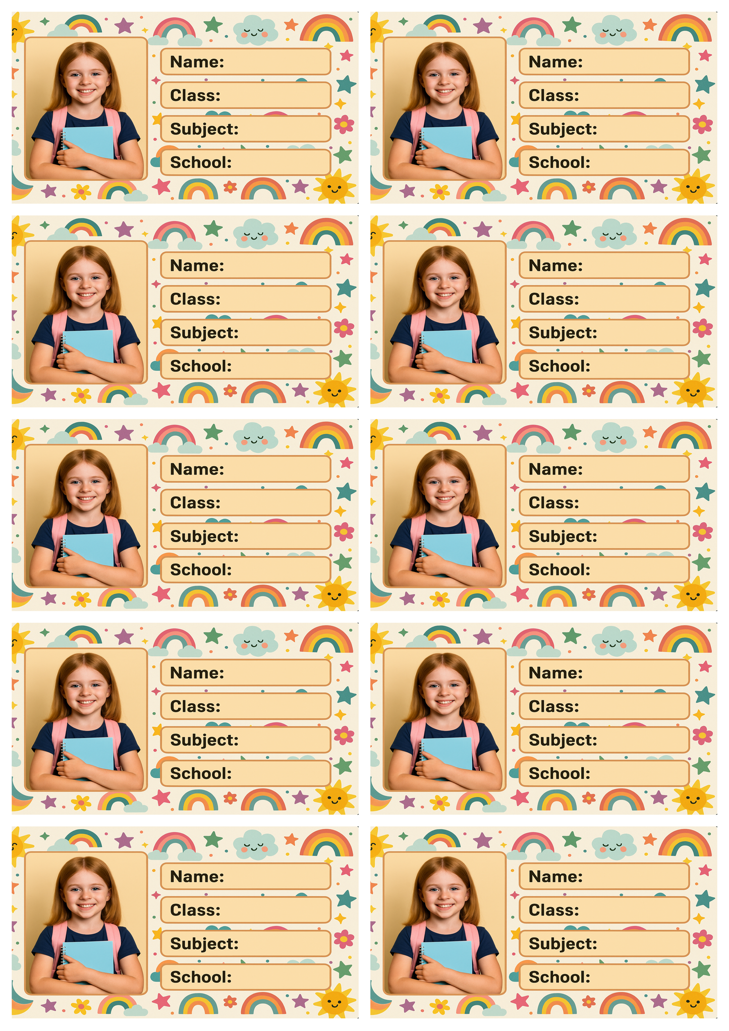 Smeeps Custom Photo Student Name Labels – 3.5 x 2 Inch School Book Stickers | Personalized Kid Labels | Pack of 10