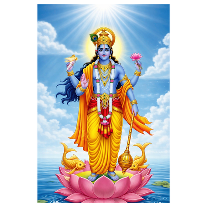 Smeeps Lord Vishnu A4 Wall Poster Set – 29.7 × 21 cm (11.69 × 8.27 Inch) Premium Art Print | 300 GSM Thick Paper | NOT GUMMING | Waterproof UV Resistant Wash Proof | Pack of 10