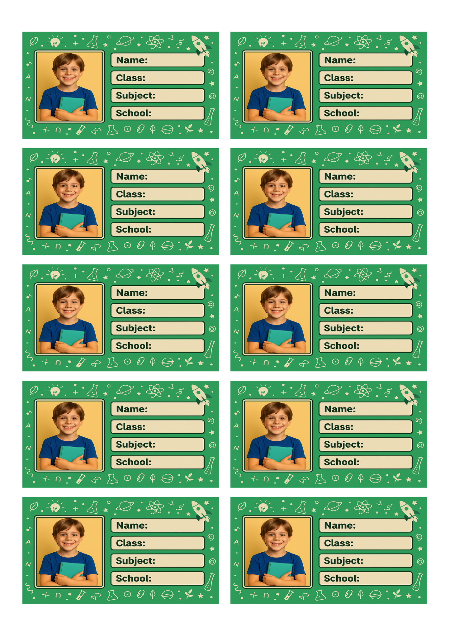 Smeeps Personalized Science School Book Label – Custom Photo Name Sticker for Kids | 3.5 x 2 Inch Notebook Labels | Pack of 10