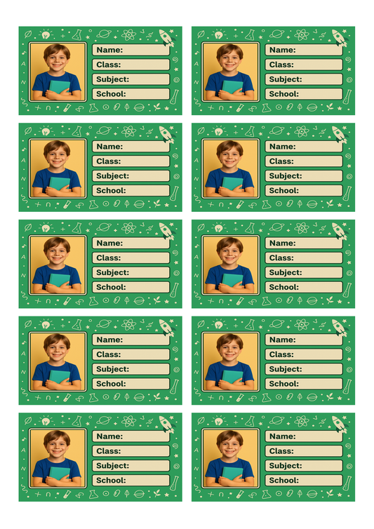 Smeeps Personalized Science School Book Label – Custom Photo Name Sticker for Kids | 3.5 x 2 Inch Notebook Labels | Pack of 10