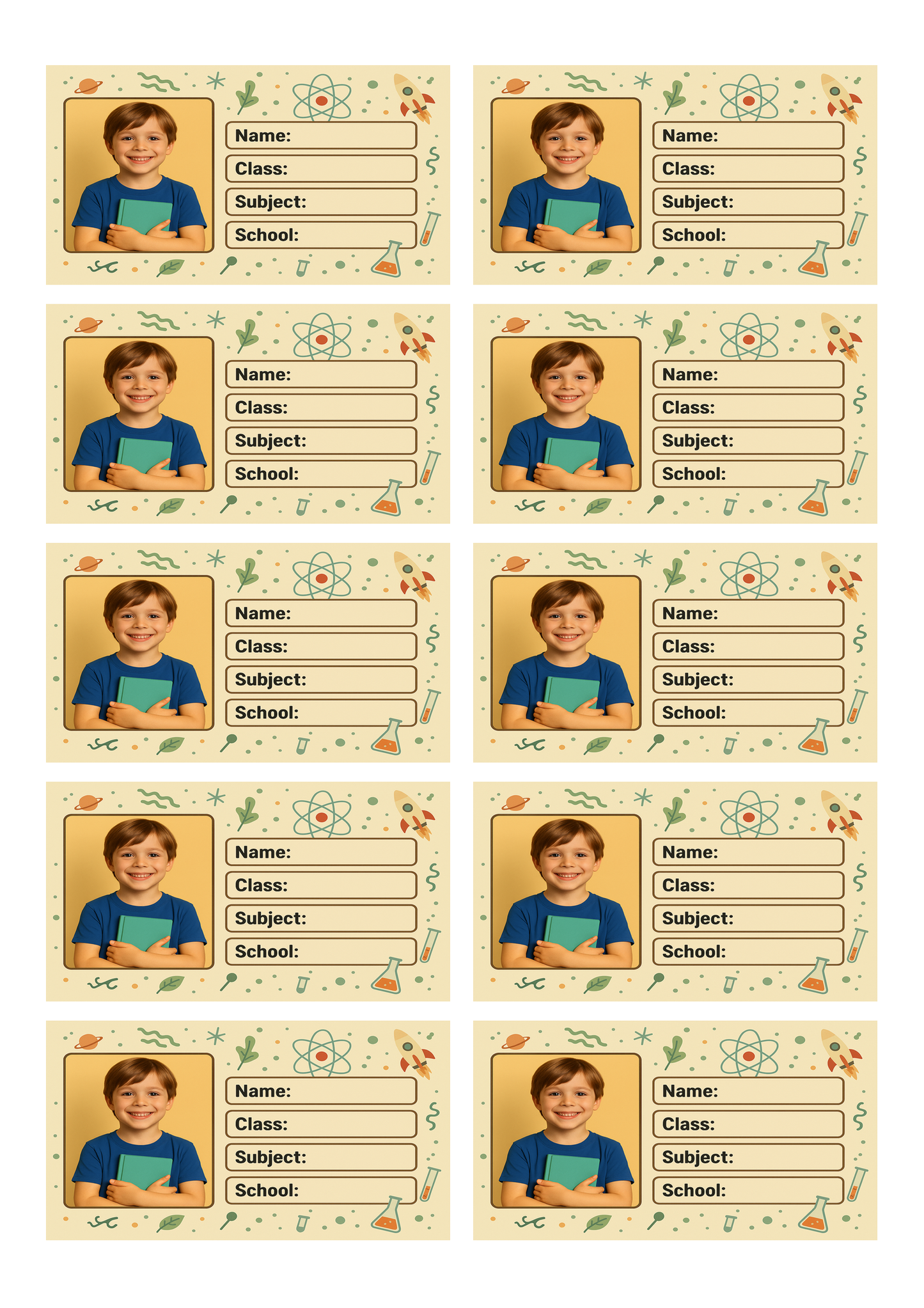 Smeeps Personalized Science School Book Label – Custom Photo Name Sticker for Kids | 3.5 x 2 Inch Notebook Labels | Pack of 10