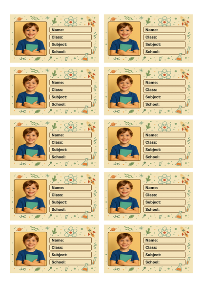 Smeeps Personalized Science School Book Label – Custom Photo Name Sticker for Kids | 3.5 x 2 Inch Notebook Labels | Pack of 10