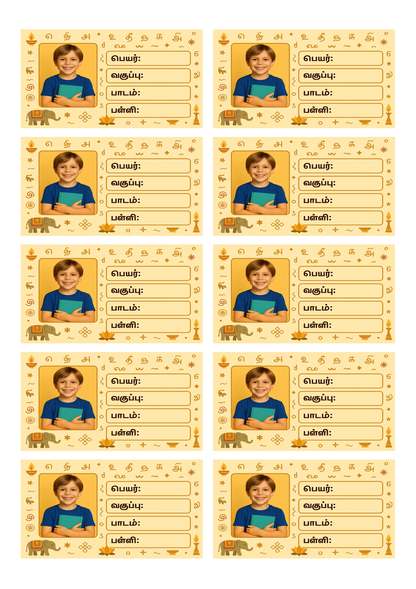 Smeeps Personalized Tamil School Book Label – Custom Photo Name Sticker for Kids | 3.5 x 2 Inch Notebook Labels | Pack of 10