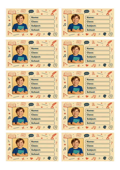 Smeeps Personalized School Book Label – Custom Photo Name Sticker for Kids | 3.5 x 2 Inch Notebook Labels | Pack of 10