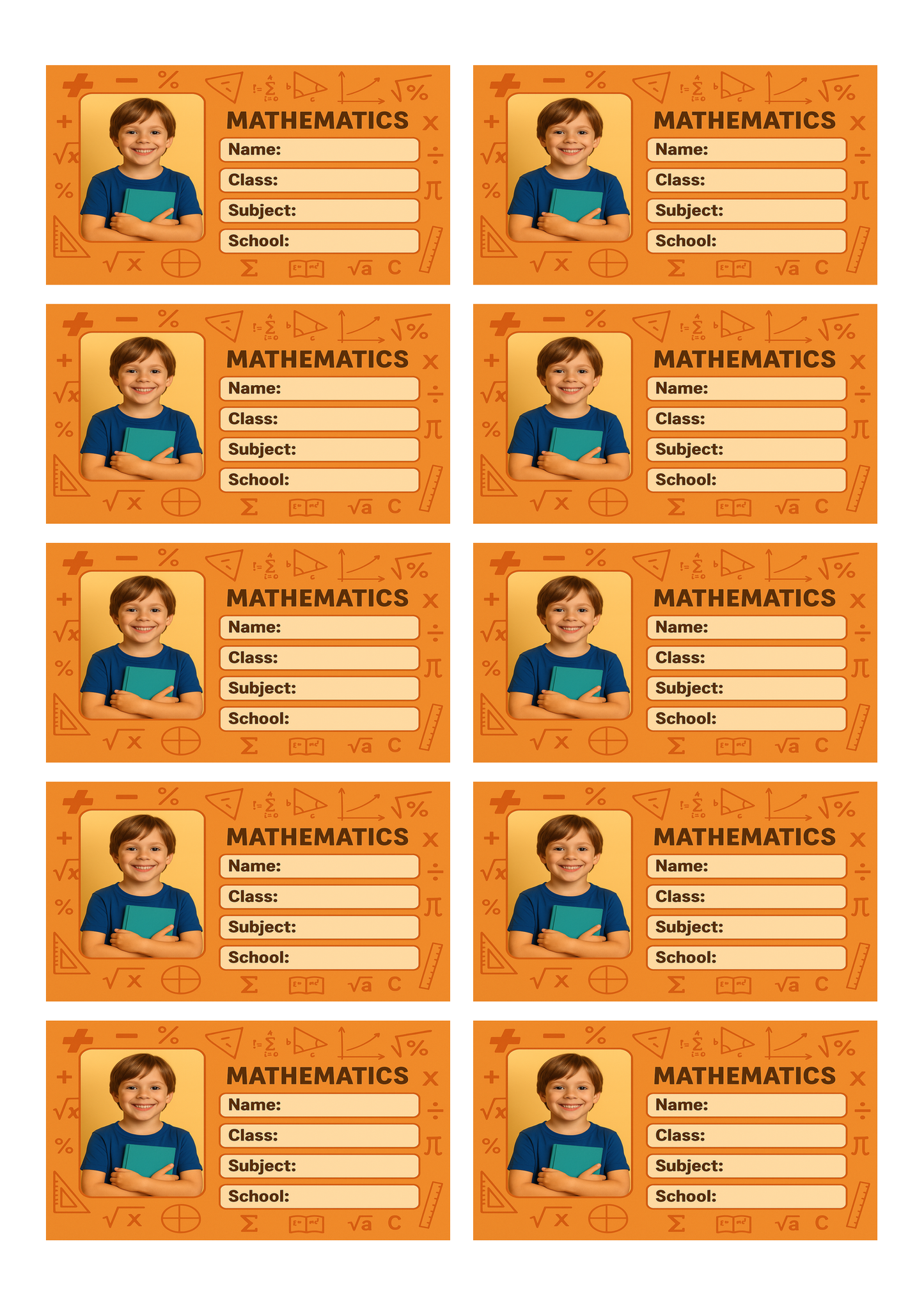 Smeeps Personalized Mathematics School Book Label – Custom Photo Name Sticker for Kids | 3.5 x 2 Inch Notebook Labels | Pack of 10