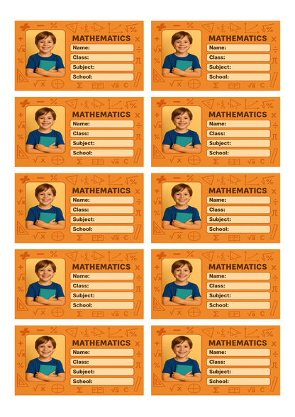 Smeeps Personalized Mathematics School Book Label – Custom Photo Name Sticker for Kids | 3.5 x 2 Inch Notebook Labels | Pack of 10