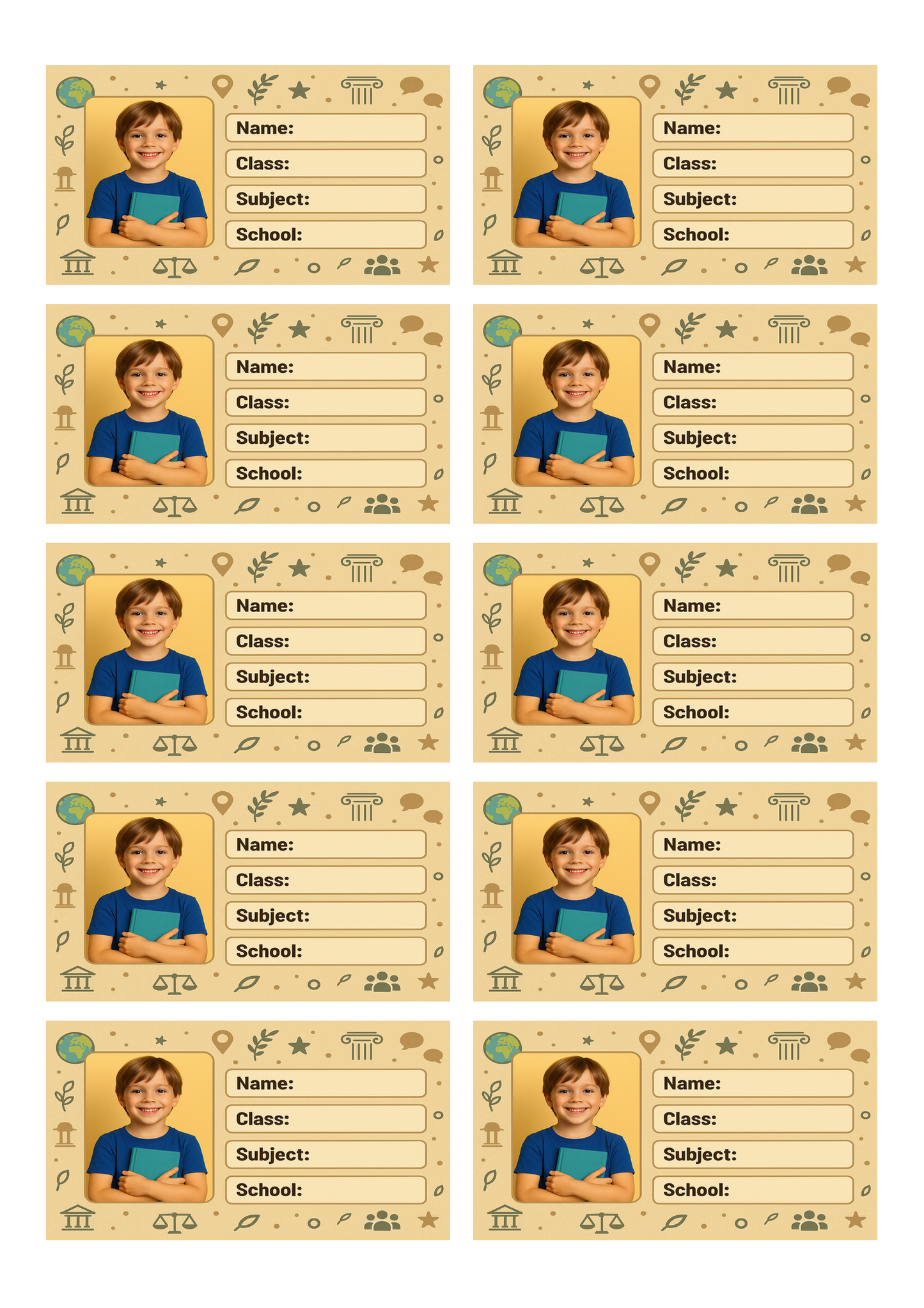 Smeeps Personalized Social Studies School Book Label – Custom Photo Name Sticker for Kids | 3.5 x 2 Inch Notebook Labels | Pack of 10