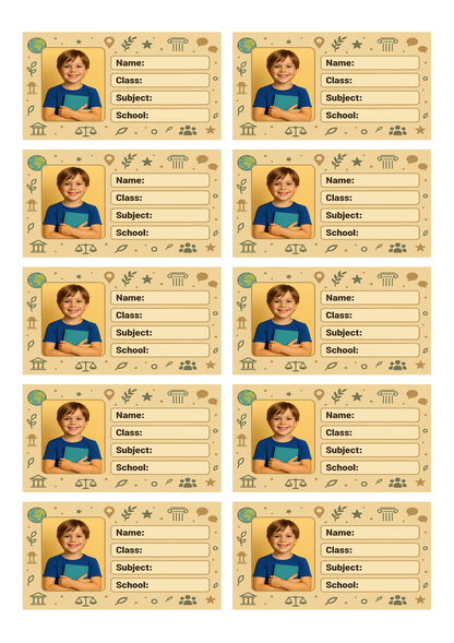 Smeeps Personalized Social Studies School Book Label – Custom Photo Name Sticker for Kids | 3.5 x 2 Inch Notebook Labels | Pack of 10