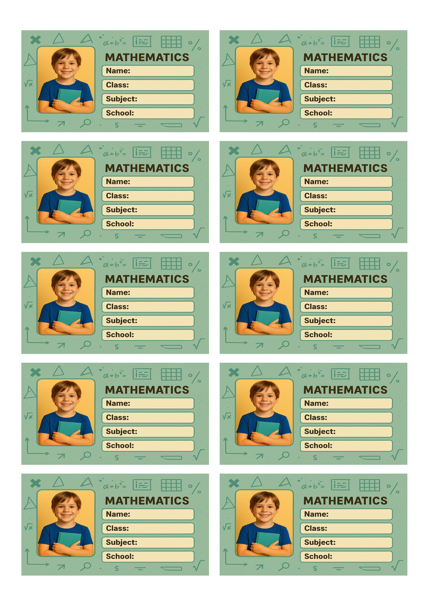 Smeeps Personalized Mathematics School Book Label – Custom Photo Name Sticker for Kids | 3.5 x 2 Inch Notebook Labels | Pack of 10