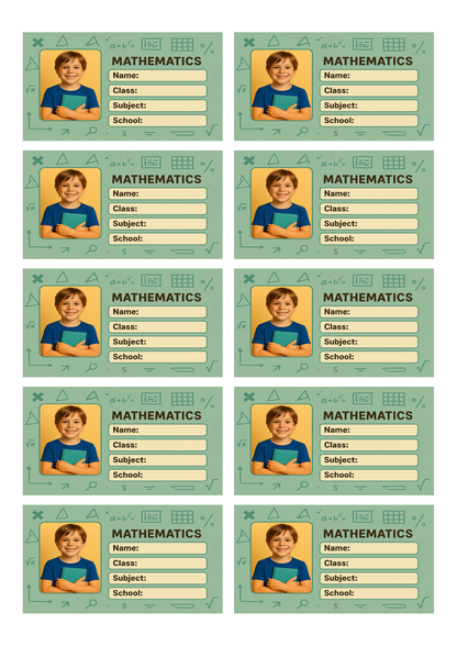 Smeeps Personalized Mathematics School Book Label – Custom Photo Name Sticker for Kids | 3.5 x 2 Inch Notebook Labels | Pack of 10