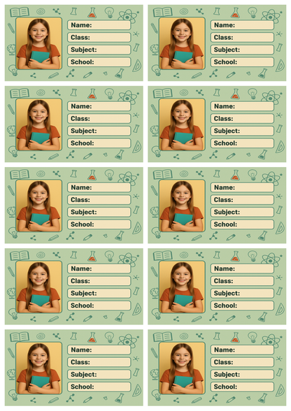 Smeeps Personalized Student Photo Label Sticker – Pack of 10 | 3.5 x 2 Inch School Notebook Name Labels | Custom Photo, Name, Class & Subject