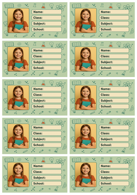 Smeeps Personalized Student Photo Label Sticker – Pack of 10 | 3.5 x 2 Inch School Notebook Name Labels | Custom Photo, Name, Class & Subject