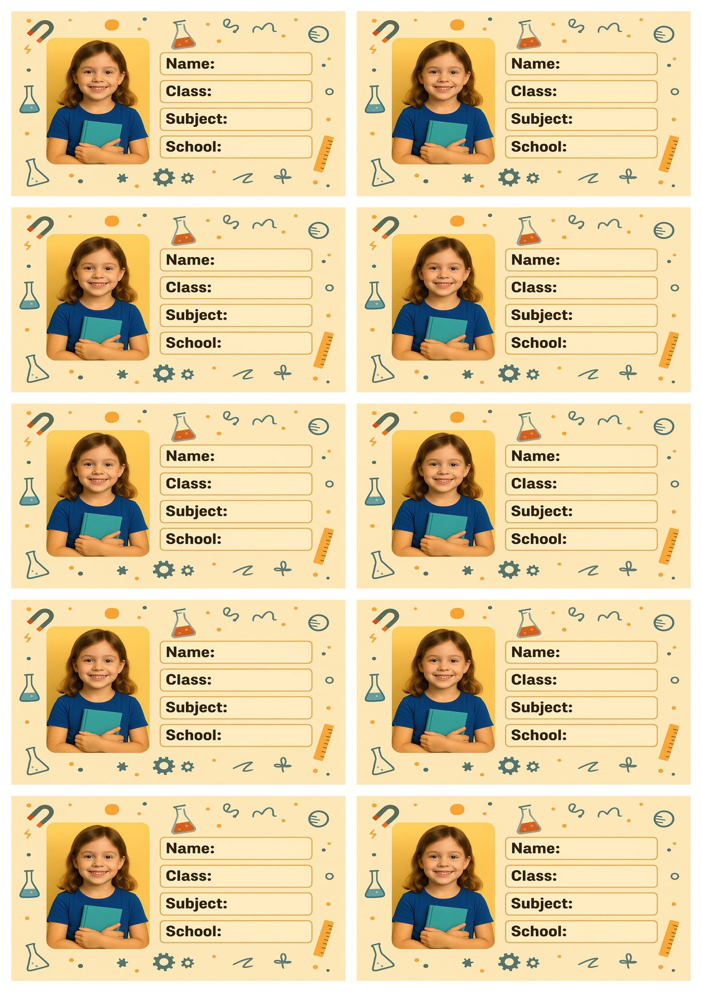 Smeeps Personalized School Book Label – Custom Photo Name Sticker for Kids | 3.5 x 2 Inch Notebook Labels | Pack of 10