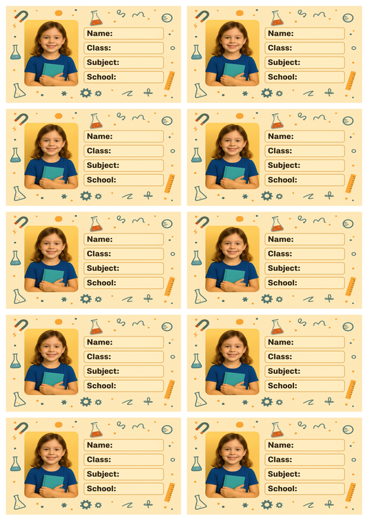 Smeeps Personalized School Book Label – Custom Photo Name Sticker for Kids | 3.5 x 2 Inch Notebook Labels | Pack of 10