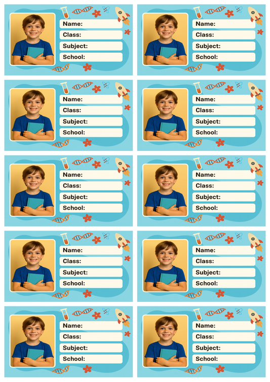 Smeeps Personalized School Book Label – Custom Photo Name Sticker for Kids | 3.5 x 2 Inch Notebook Labels | Pack of 10