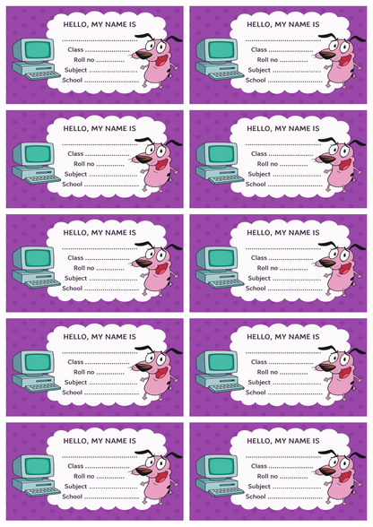 Smeeps Courage Dog School Label Stickers – 3.5 x 2 Inch Name Slip for Books and Notebooks | Pack of 10 | Cute Cartoon Theme for Kids