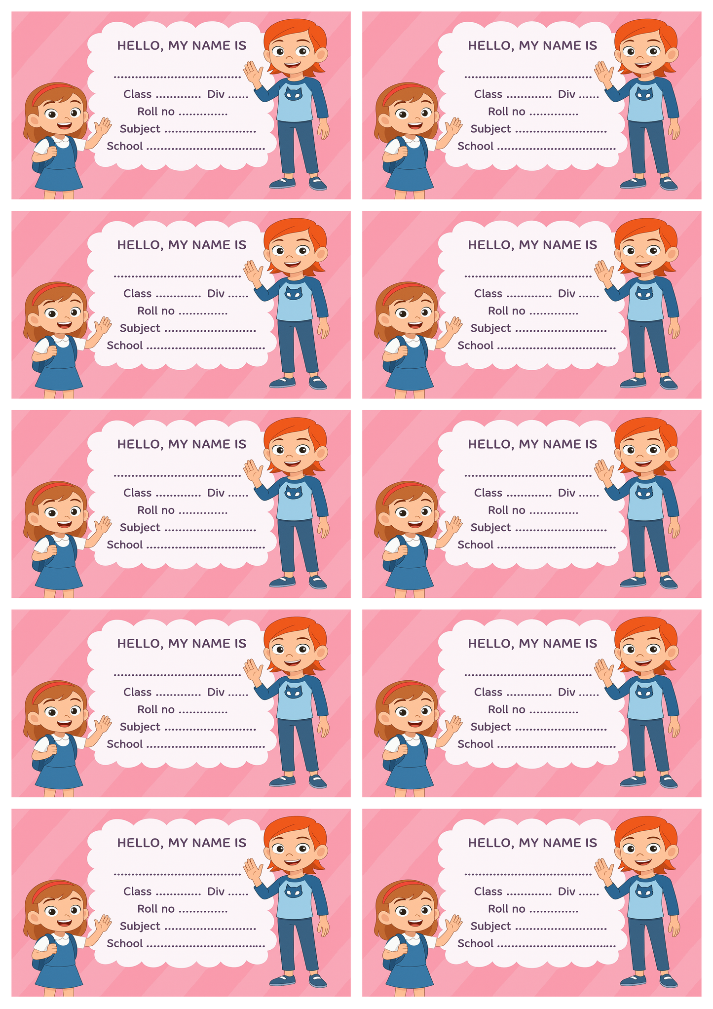 Smeeps Kids School Label Sticker – 3.5 x 2 Inch Pink Girl Theme | Waterproof Notebook Tag | Pack of 10 Labels