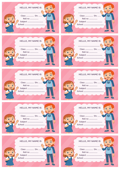 Smeeps Kids School Label Sticker – 3.5 x 2 Inch Pink Girl Theme | Waterproof Notebook Tag | Pack of 10 Labels