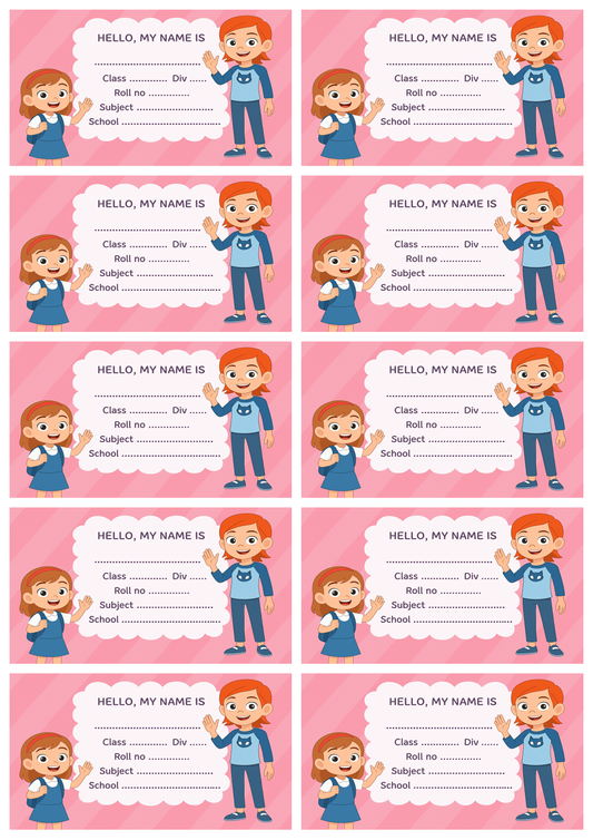 Smeeps Kids School Label Sticker – 3.5 x 2 Inch Pink Girl Theme | Waterproof Notebook Tag | Pack of 10 Labels