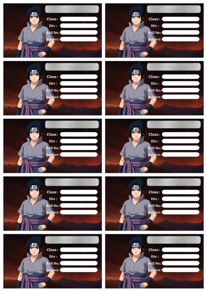 Smeeps Sasuke Anime School Label – 3.5 x 2 Inches Notebook Name Tag | Premium Gloss Finish | Durable & Waterproof | Pack of 10