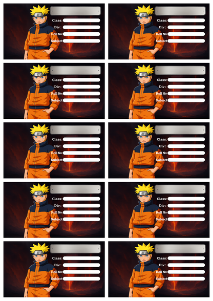 Smeeps Naruto School Label Sticker – 3.5 x 2 Inches Notebook Tag | Anime Character Design | Premium Waterproof Label for Books & Notes | Pack of 10