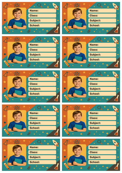 Smeeps Custom Photo School Labels – 3.5 x 2 Inch Personalized Name Stickers for Kids | Pack of 10 | Durable School Bag & Notebook Labels