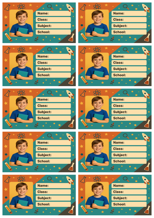 Smeeps Custom Photo School Labels – 3.5 x 2 Inch Personalized Name Stickers for Kids | Pack of 10 | Durable School Bag & Notebook Labels