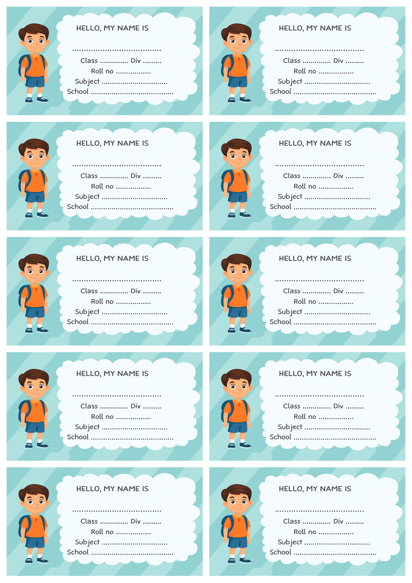 Smeeps School Notebook Label Sticker – 3.5 x 2 Inches Kids Name Tag | Boy Cartoon Theme | Durable & Writable Identification Label | Pack of 10