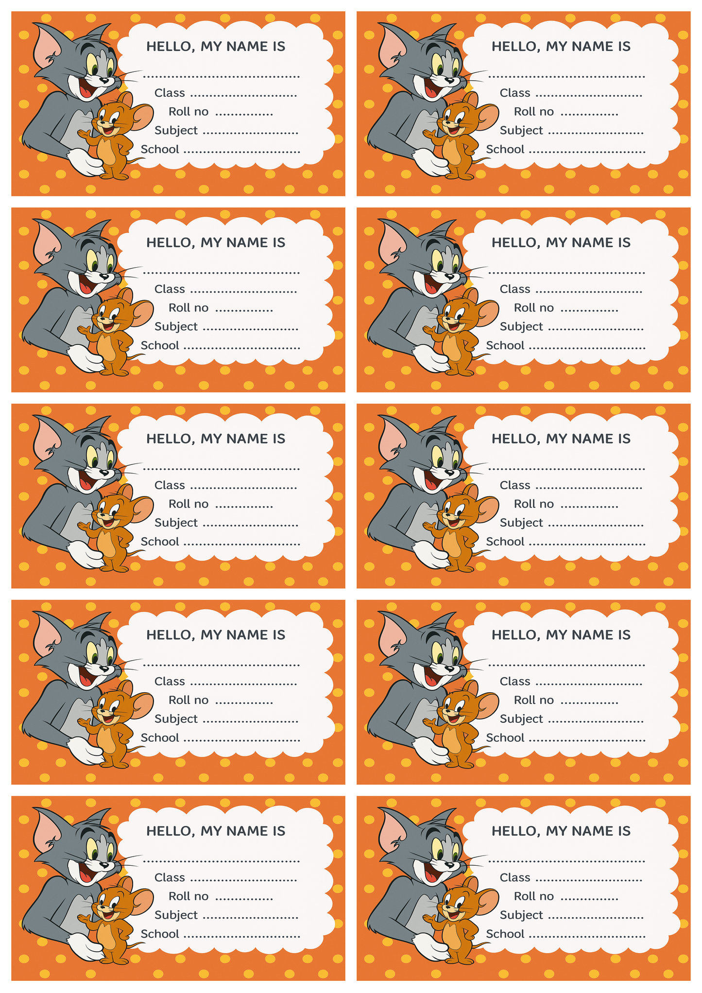 Smeeps Tom & Jerry School Label – 3.5 x 2 Inch Name Sticker | Cute Cartoon Design | Books & Notebook Label for Kids | Pack of 10