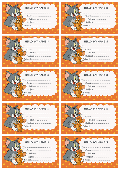 Smeeps Tom & Jerry School Label – 3.5 x 2 Inch Name Sticker | Cute Cartoon Design | Books & Notebook Label for Kids | Pack of 10