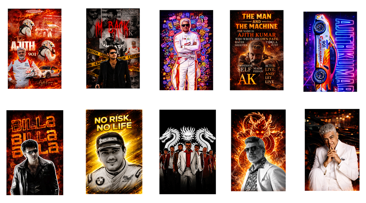 Smeeps Ajith Kumar A4 Wall Poster Set – 29.7 × 21 cm (11.69 × 8.27 Inch) Premium Art Print | 300 GSM Thick Paper | NOT GUMMING | Waterproof UV Resistant Wash Proof | Pack of 10