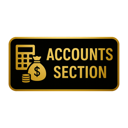 Smeeps Accounts Section Door Sticker – 30.74 x 15.24 cm Office Label Sign | Gold & Black Premium Vinyl | Waterproof & Durable