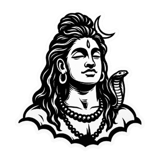 Smeeps Adiyogi Shiva Sticker – Black & White Sacred Calm | 10.16 x 7.62 cm | Vinyl for Bike & Car Use