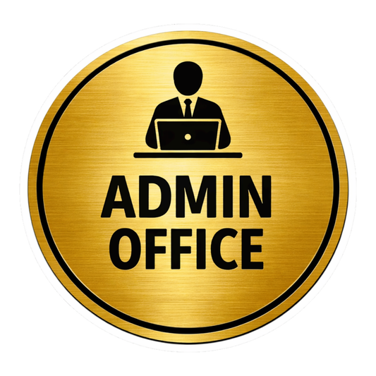 Smeeps Admin Office Door Sign Sticker – 15.50 × 15.24 cm (6.1 × 6 Inch) Waterproof Office Name Plate Vinyl Sticker for Cabin, Workplace & Reception | Premium Gold Finish | Pack of 1