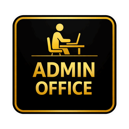 Smeeps Admin Office Door Sign Sticker – 16.02 × 15.24 cm (6.3 × 6 Inch) Waterproof Office Cabin Vinyl Sticker for Door, Reception & Workplace | Premium Black & Gold Finish | Pack of 1