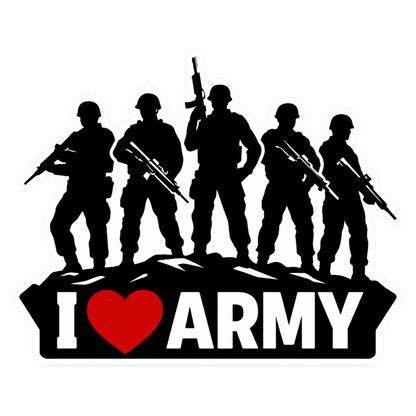 Smeeps I Love Army Vinyl Sticker – 11.43 × 9.15 cm (4.5 × 3.6 Inch) Waterproof Army Lover Car & Bike Sticker | Military Theme Die-Cut Decal | Pack of 1