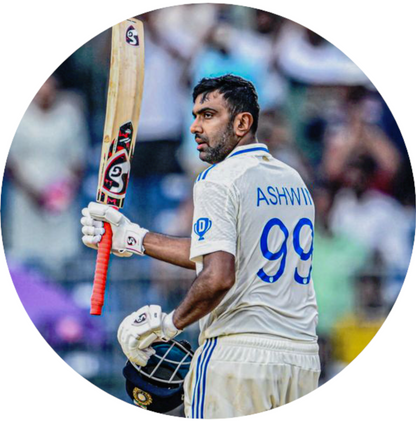 Smeeps R. Ashwin Sticker – 10.16 cm (4 Inch) India Test Cricket Legend Vinyl Decal | Waterproof UV Resistant Round Sticker